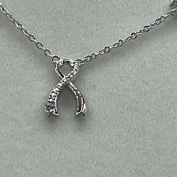 A.U. Ribbon and Hope Rhodium plated CZ necklace. - Picture 2 of 11